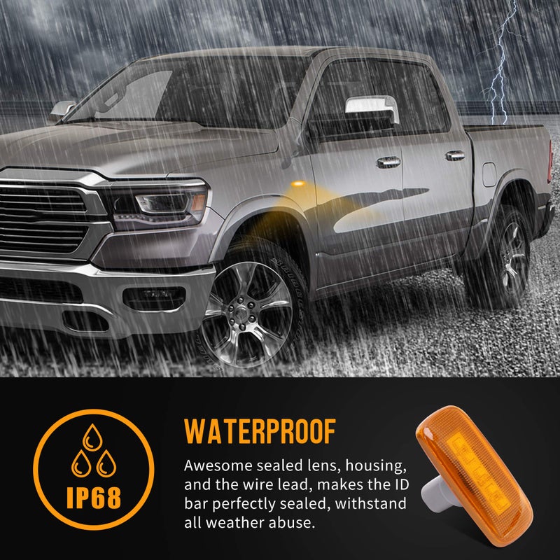 HUSUKU 4PCS 5Led Colorful Lens Dual Cab Bed Fender LED Side Marker Lights For 2010-2017 Dodge Ram 2500 3500 (2x Amber, 2x Red) - Image 4